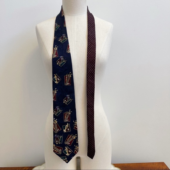 Vtg Blue Golf Bag Golfer Men’s Silk Tie Made USA - Picture 3 of 11